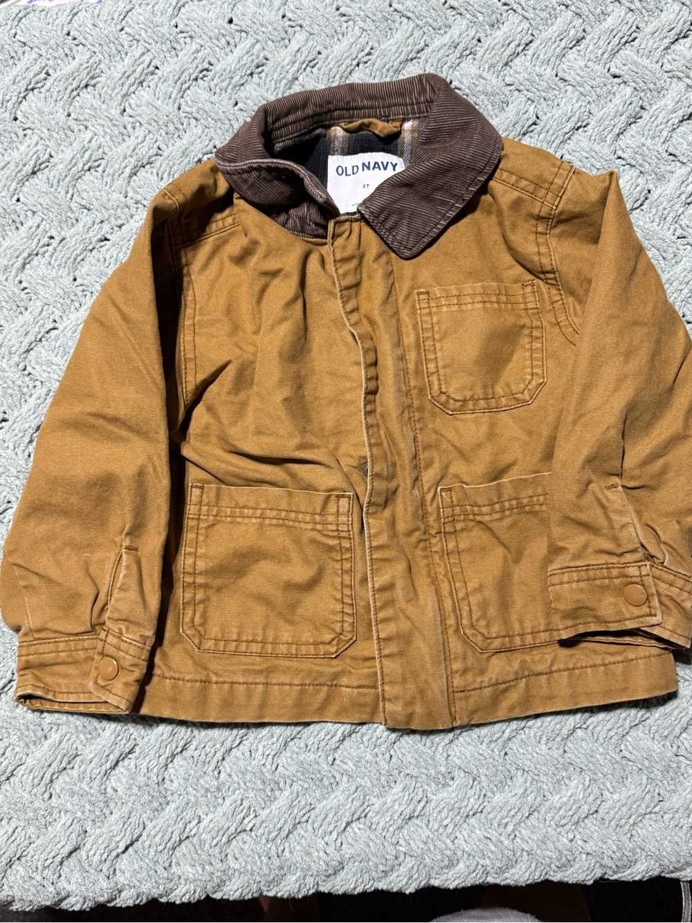 Old Navy Tan Canvas Toddler Jacket with Dark Brown Corduroy Collar 3t